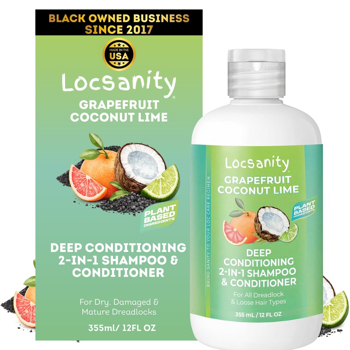 Locsanity Grapefruit Coconut & Lime 2-in-1 Loc Shampoo & Conditioner - 16oz - Hydrating, Strengthening for Dreads, Sisterlocks, Locks & Dreadlocks - Optimal for Mature Locs Avelisse