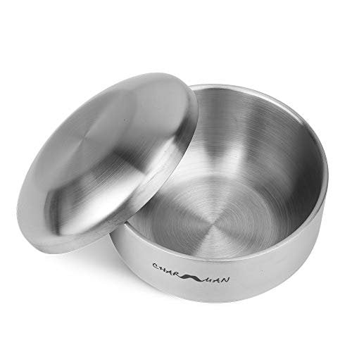 CHARMMAN Stainless Steel Shaving Soap Bowl with Lid – Heavy Weight, Heat Preservation, Silver Avelisse