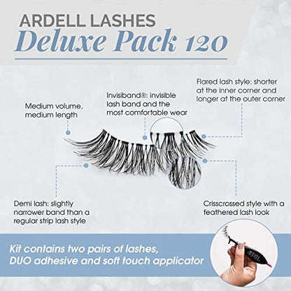 Ardell False Eyelashes Deluxe Pack: 4 Natural Look Strip Lashes with Duo Lash Adhesive & Applicator - Black, Lightweight