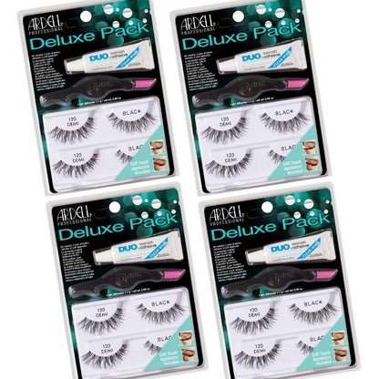 Ardell False Eyelashes Deluxe Pack: 4 Natural Look Strip Lashes with Duo Lash Adhesive & Applicator - Black, Lightweight