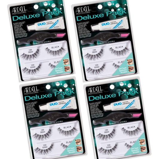 Ardell False Eyelashes Deluxe Pack: 4 Natural Look Strip Lashes with Duo Lash Adhesive & Applicator - Black, Lightweight