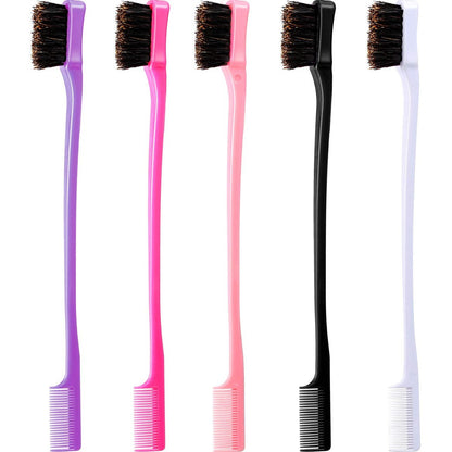 5-Piece Double-Sided Boar Hair Edge Brush Set – Smoothing & Grooming Combs for Curly, Fine, Thick Hair (5 Colors)