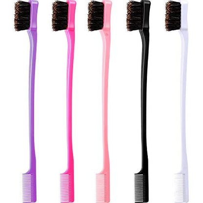 5-Piece Double-Sided Boar Hair Edge Brush Set – Smoothing & Grooming Combs for Curly, Fine, Thick Hair (5 Colors)