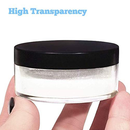 Kalevel Empty Makeup Powder Container 50ml with Puff – Clear Plastic Loose Face Compact Case, Refillable Travel Bottle Box with Sifter and Lid