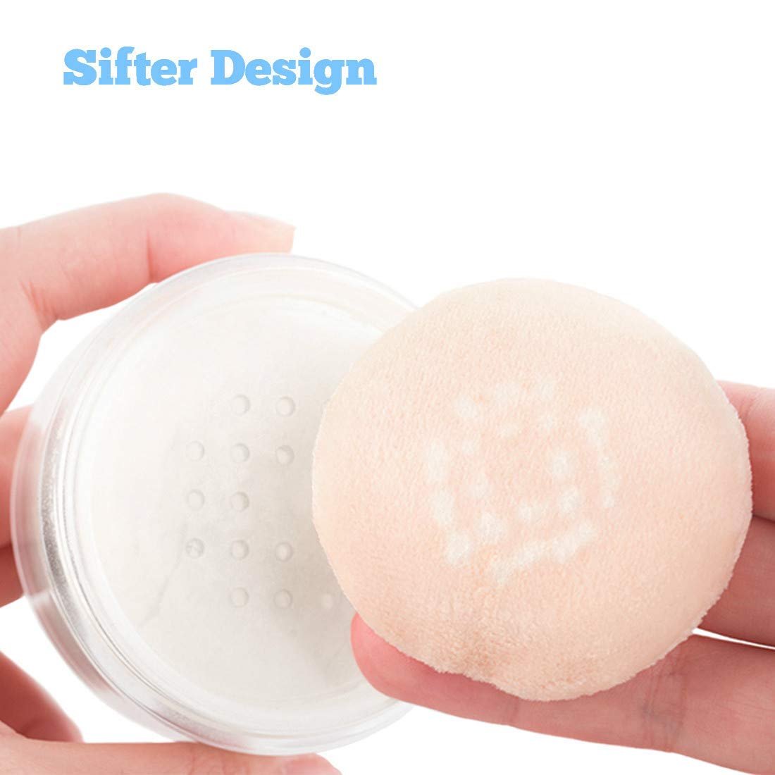 Kalevel Empty Makeup Powder Container 50ml with Puff – Clear Plastic Loose Face Compact Case, Refillable Travel Bottle Box with Sifter and Lid - görsel 3
