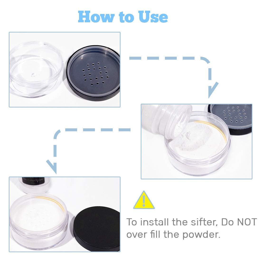Kalevel Empty Makeup Powder Container 50ml with Puff – Clear Plastic Loose Face Compact Case, Refillable Travel Bottle Box with Sifter and Lid - görsel 12