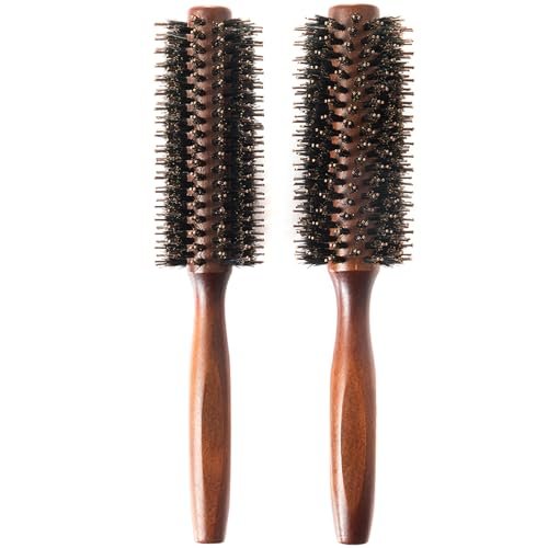Boar Bristle Round Hair Brush Set with Nylon Pin - Wooden Handle for Straightening, Curling, Volumizing & Detangling (2 Brushes) - görsel 2