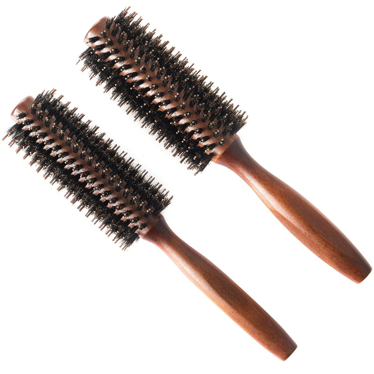 Boar Bristle Round Hair Brush Set with Nylon Pin - Wooden Handle for Straightening, Curling, Volumizing & Detangling (2 Brushes) - görsel 3