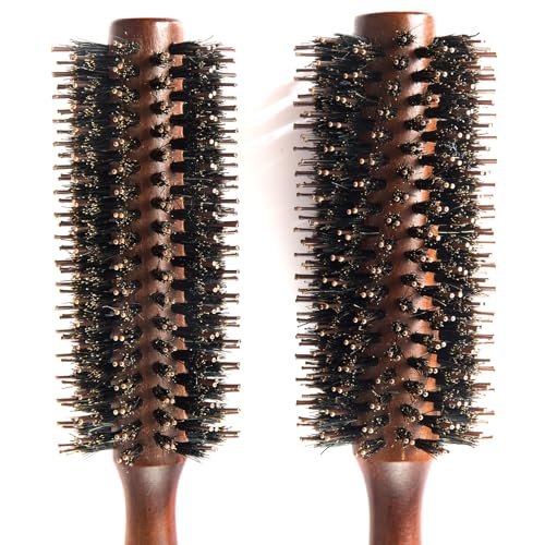 Boar Bristle Round Hair Brush Set with Nylon Pin - Wooden Handle for Straightening, Curling, Volumizing & Detangling (2 Brushes) - görsel 8