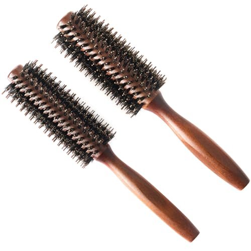 Boar Bristle Round Hair Brush Set with Nylon Pin - Wooden Handle for Straightening, Curling, Volumizing & Detangling (2 Brushes) - görsel 4
