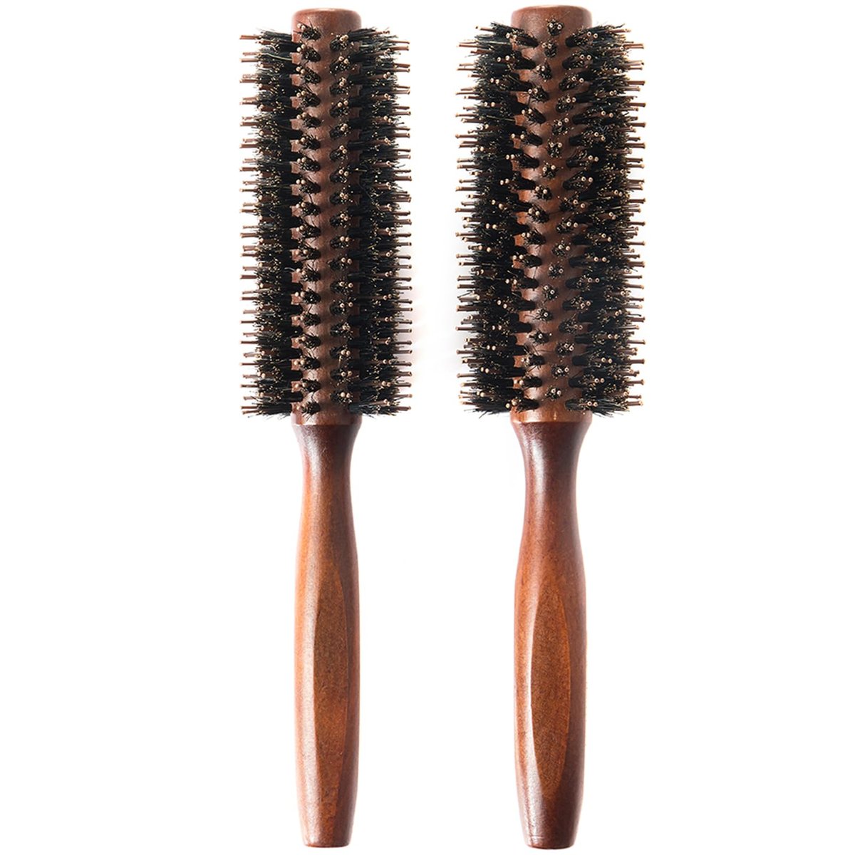 Boar Bristle Round Hair Brush Set with Nylon Pin - Wooden Handle for Straightening, Curling, Volumizing & Detangling (2 Brushes) - görsel 1