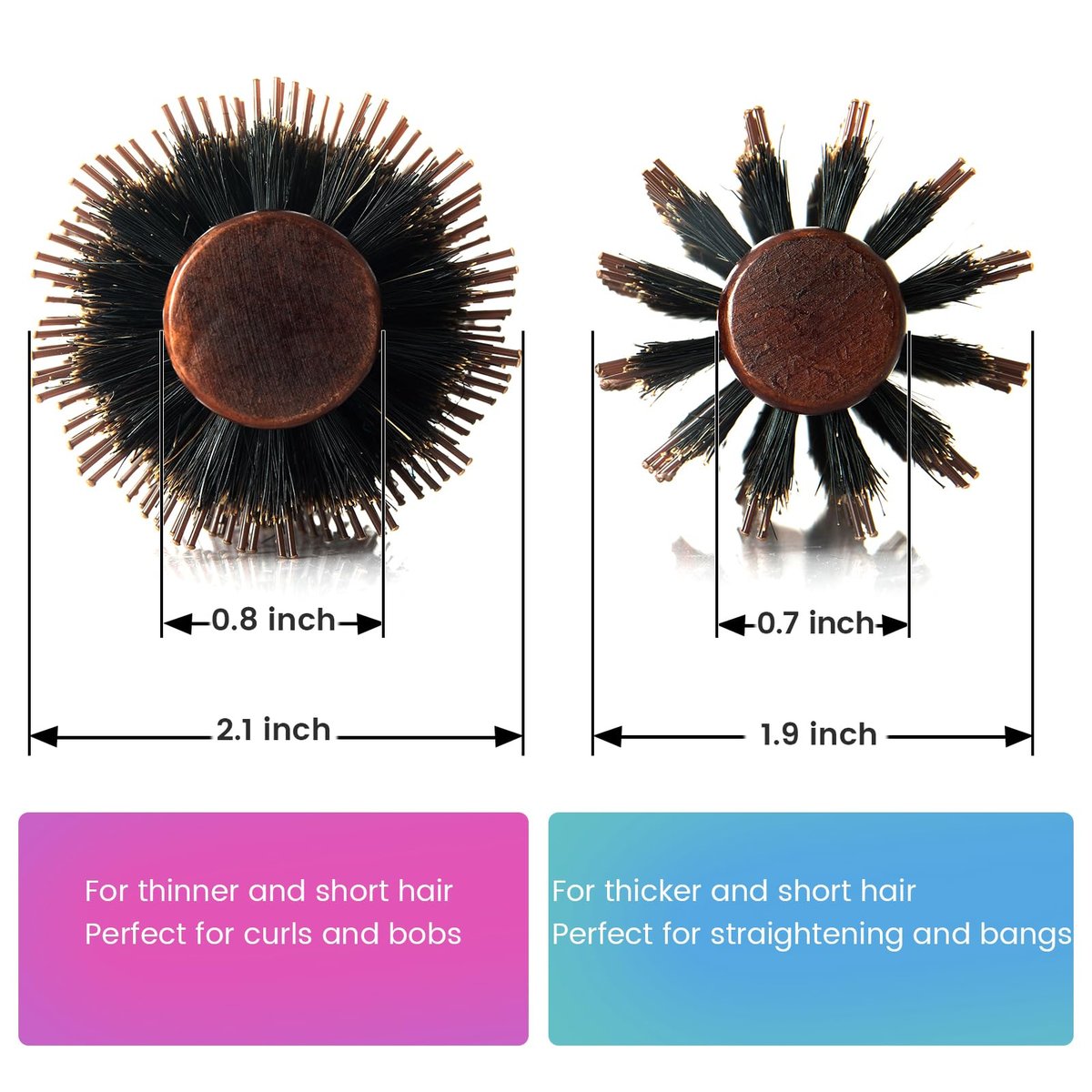 Boar Bristle Round Hair Brush Set with Nylon Pin - Wooden Handle for Straightening, Curling, Volumizing & Detangling (2 Brushes) - görsel 5