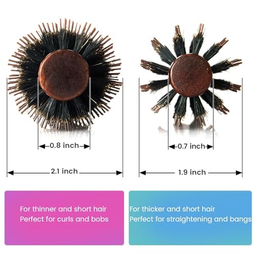 Boar Bristle Round Hair Brush Set with Nylon Pin - Wooden Handle for Straightening, Curling, Volumizing & Detangling (2 Brushes) - görsel 6