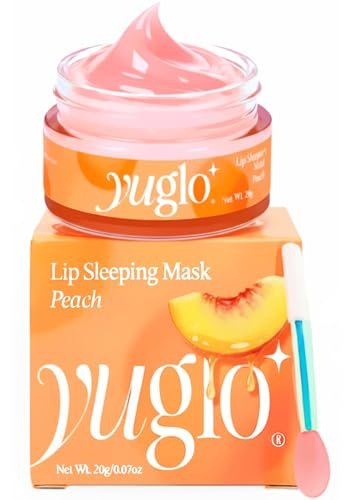 YUGLO Lip Sleeping Mask Peach - Overnight Lip Mask & Glossy Lip Plumper for Dry Lips - Hydrating Lip Moisturizer & Conditioner
