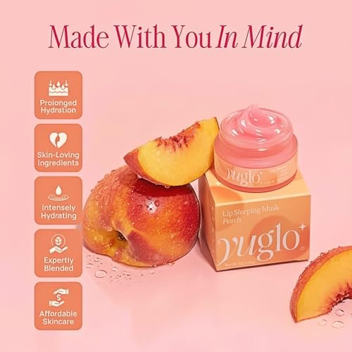 YUGLO Lip Sleeping Mask Peach - Overnight Lip Mask & Glossy Lip Plumper for Dry Lips - Hydrating Lip Moisturizer & Conditioner - görsel 8