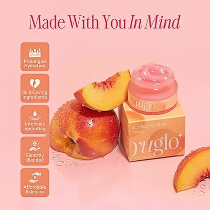 YUGLO Lip Sleeping Mask Peach - Overnight Lip Mask & Glossy Lip Plumper for Dry Lips - Hydrating Lip Moisturizer & Conditioner