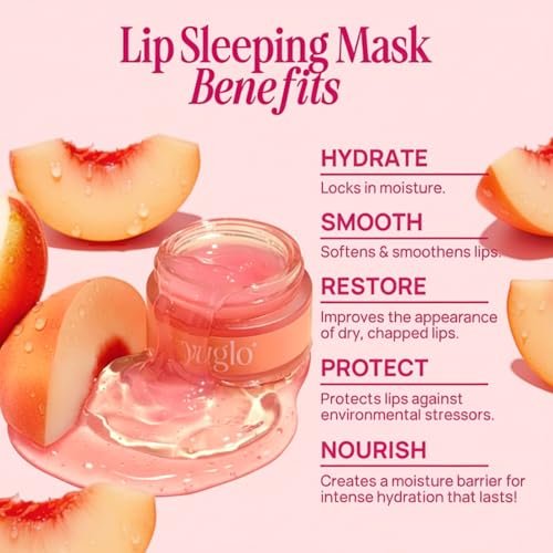 YUGLO Lip Sleeping Mask Peach - Overnight Lip Mask & Glossy Lip Plumper for Dry Lips - Hydrating Lip Moisturizer & Conditioner - görsel 12