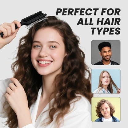 BALON Hair Brush for Women & Men - Speed Dry Vent Hair Brushes, Pain-Free Detangling Brush for All Hair Types (Black, 8.1x2.6 Inch)