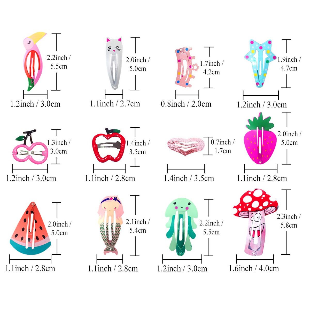 Funtopia 80 Pcs Girls Hair Clips Barrettes - Animal Fruit Printed Metal Snap Hair Clips for Kids, Teens, Pets - görsel 5