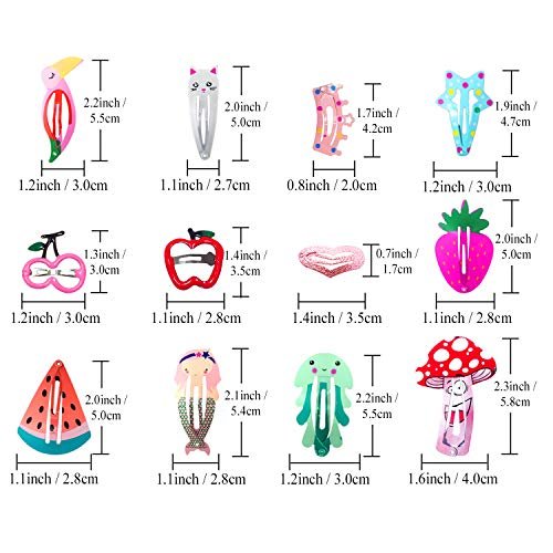 Funtopia 80 Pcs Girls Hair Clips Barrettes - Animal Fruit Printed Metal Snap Hair Clips for Kids, Teens, Pets - görsel 6