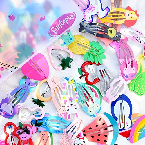 Funtopia 80 Pcs Girls Hair Clips Barrettes - Animal Fruit Printed Metal Snap Hair Clips for Kids, Teens, Pets - görsel 10