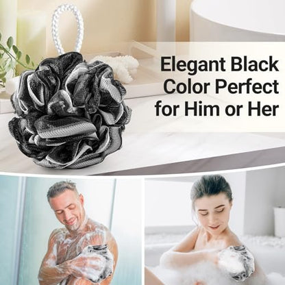 Tilcare XXL 90g Charcoal Shower Loofah 3 Pack - Exfoliating Bath Sponge for Men & Women, Body Scrubber for Smooth Skin Avelisse