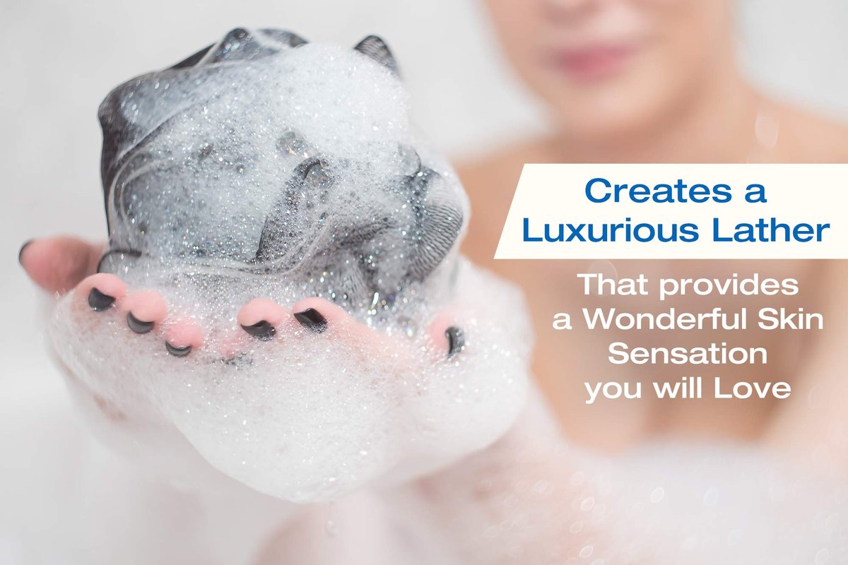 Tilcare XXL 90g Charcoal Shower Loofah 3 Pack - Exfoliating Bath Sponge for Men & Women, Body Scrubber for Smooth Skin Avelisse