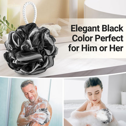 Tilcare XXL 90g Charcoal Shower Loofah 3 Pack - Exfoliating Bath Sponge for Men & Women, Body Scrubber for Smooth Skin Avelisse