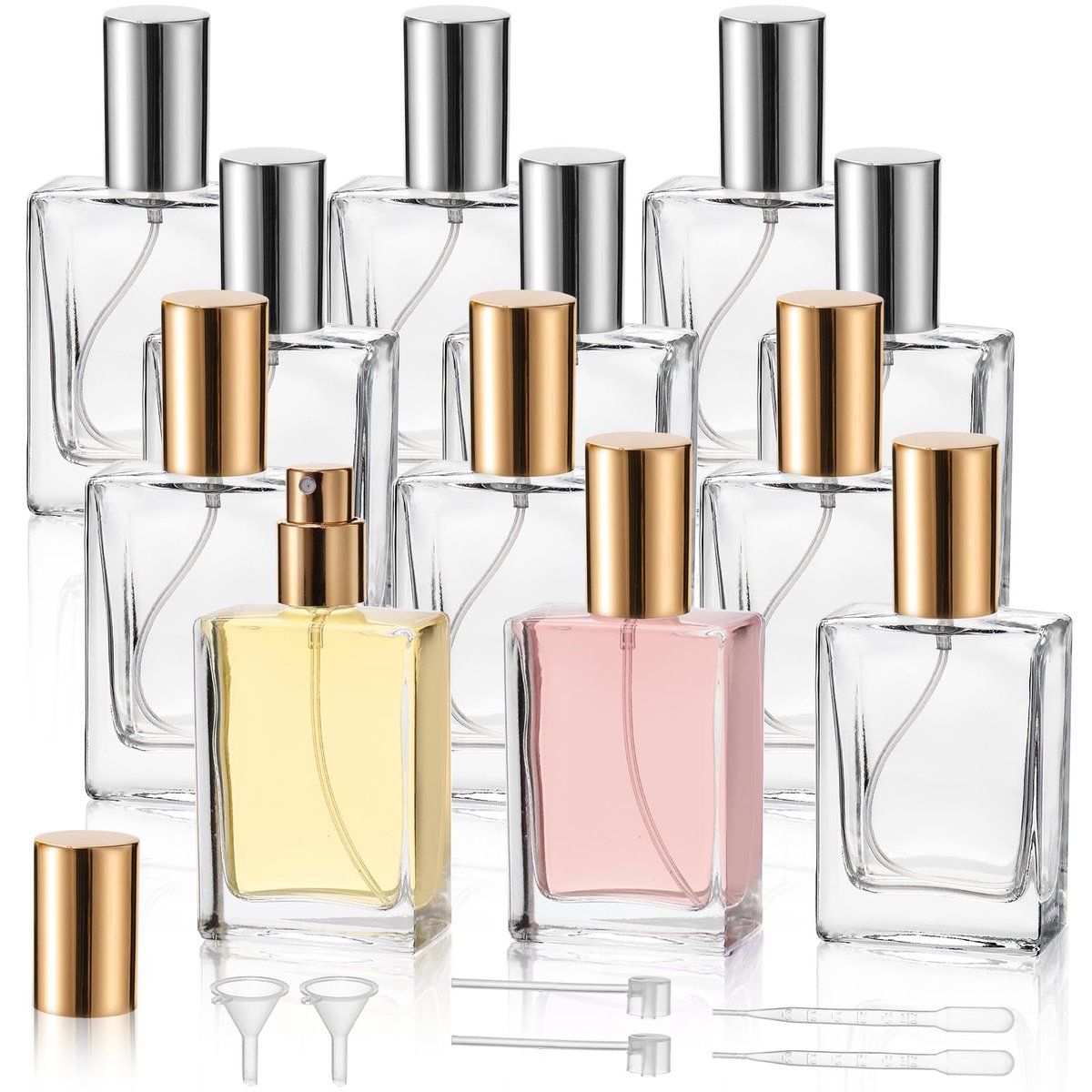 Foraineam 12 Pack 1 oz / 30ml Clear Glass Perfume Bottle, Refillable Empty Fine Mist Atomizer Spray Bottles, Portable Square Perfume Atomizer Bottles for Fragrance, Lotion, Essential Oil Avelisse
