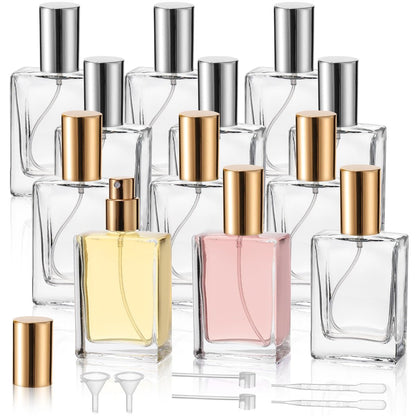 Foraineam 12 Pack 1 oz / 30ml Clear Glass Perfume Bottle, Refillable Empty Fine Mist Atomizer Spray Bottles, Portable Square Perfume Atomizer Bottles for Fragrance, Lotion, Essential Oil Avelisse
