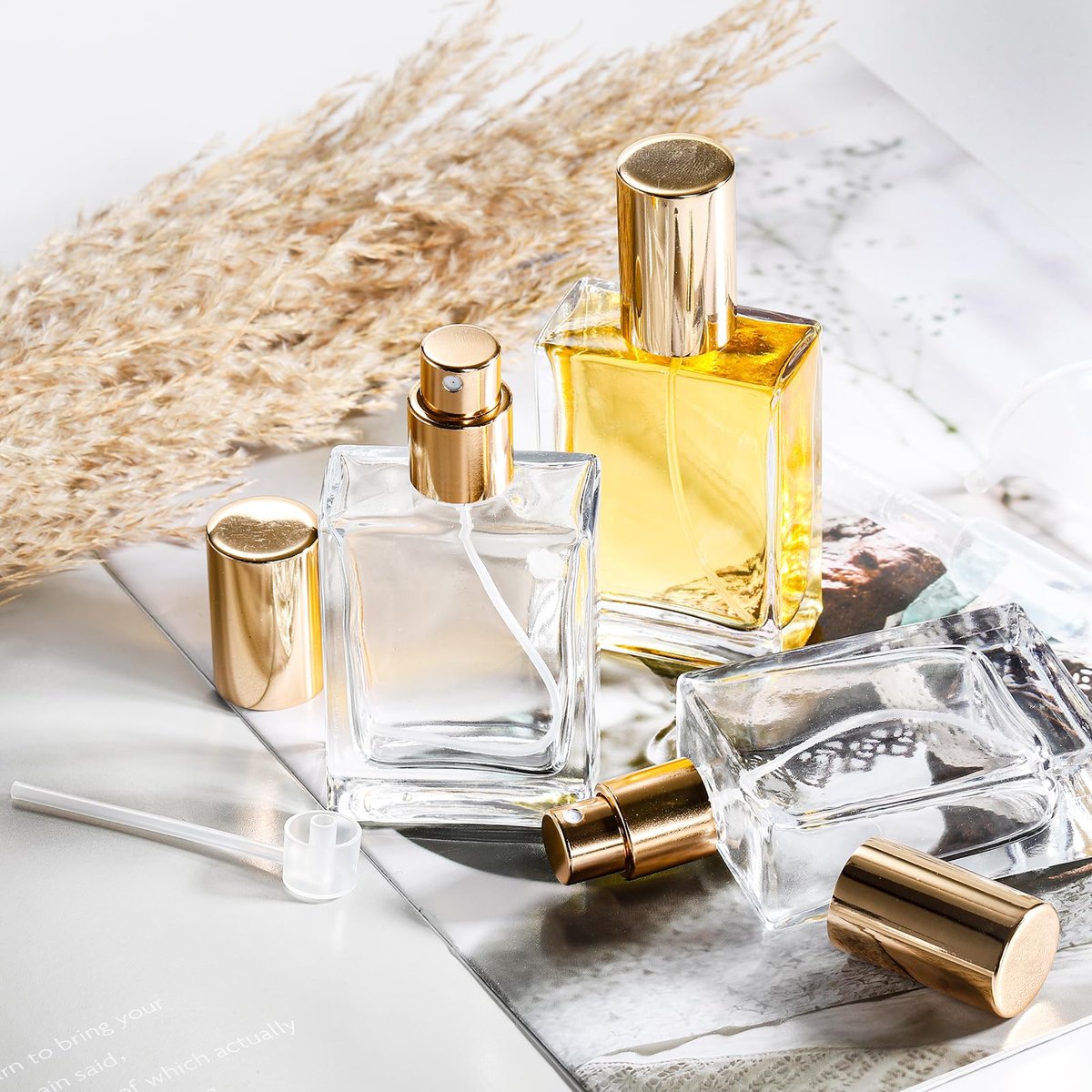 Foraineam 12 Pack 1 oz / 30ml Clear Glass Perfume Bottle, Refillable Empty Fine Mist Atomizer Spray Bottles, Portable Square Perfume Atomizer Bottles for Fragrance, Lotion, Essential Oil Avelisse