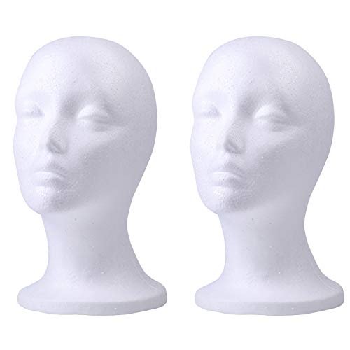 Foraineam 2 Pack Foam Wig Display Stand – Female Mannequin Wig Holder, White Foam Heads for Glasses, Mask, Hat, and Hairpieces Avelisse