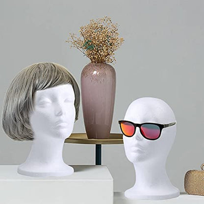 Foraineam 2 Pack Foam Wig Display Stand – Female Mannequin Wig Holder, White Foam Heads for Glasses, Mask, Hat, and Hairpieces Avelisse