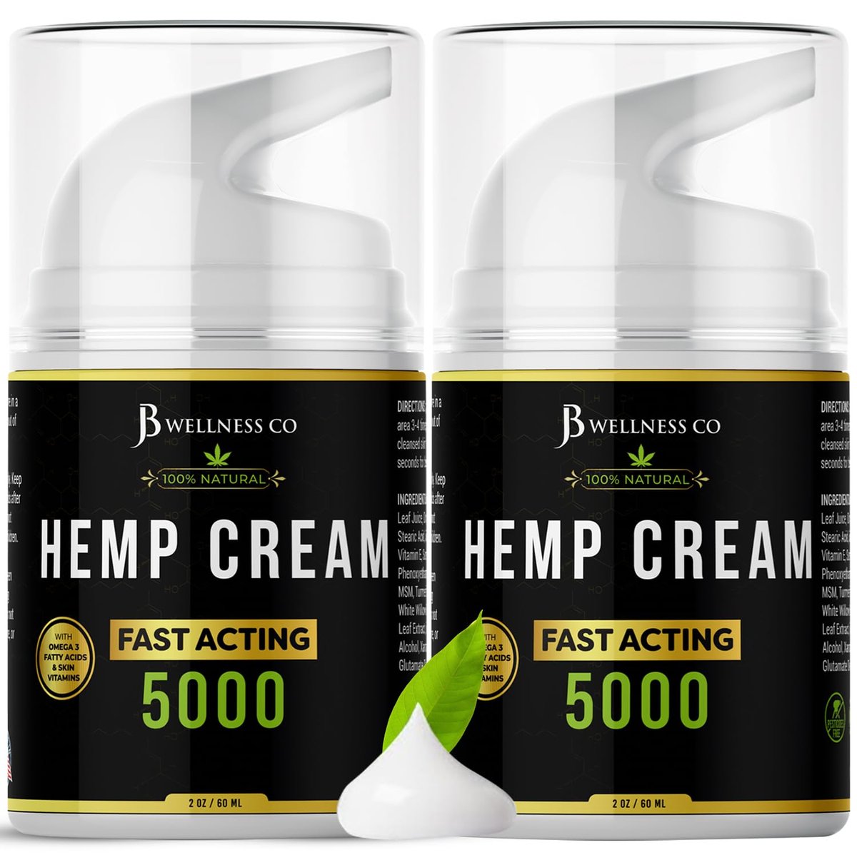 JB Wellness Co Hemp Cream 4oz 2-Pack with Neem, MSM, Turmeric, Emu Oil, Menthol, Aloe Avelisse