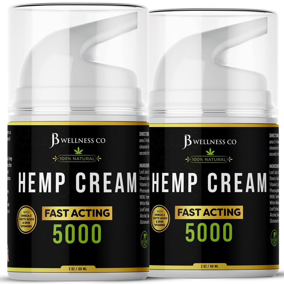 JB Wellness Co Hemp Cream 4oz 2-Pack with Neem, MSM, Turmeric, Emu Oil, Menthol, Aloe Avelisse