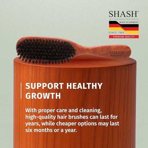 SHASH Classic German First Cut 100% Boar Bristle Hair Brush Since 1869 - Conditions Hair, Improves Texture, Exfoliates Scalp (Fine to Normal Hair, Black) Avelisse