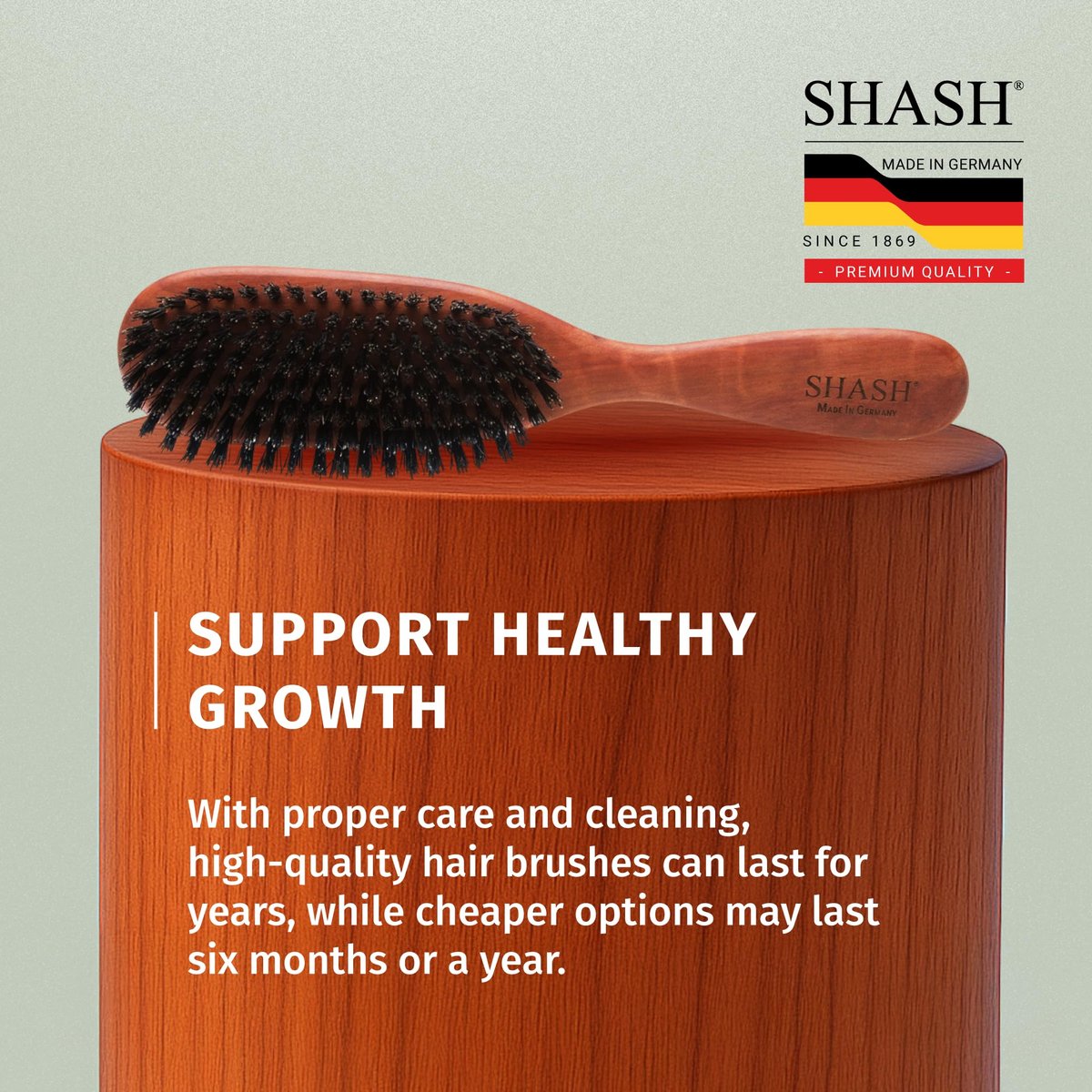SHASH Classic German First Cut 100% Boar Bristle Hair Brush Since 1869 - Conditions Hair, Improves Texture, Exfoliates Scalp (Fine to Normal Hair, Black) Avelisse