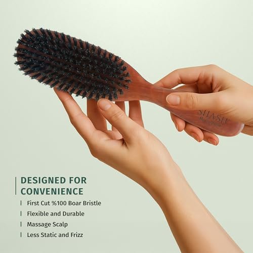 SHASH Classic German First Cut 100% Boar Bristle Hair Brush Since 1869 - Conditions Hair, Improves Texture, Exfoliates Scalp (Fine to Normal Hair, Black) Avelisse