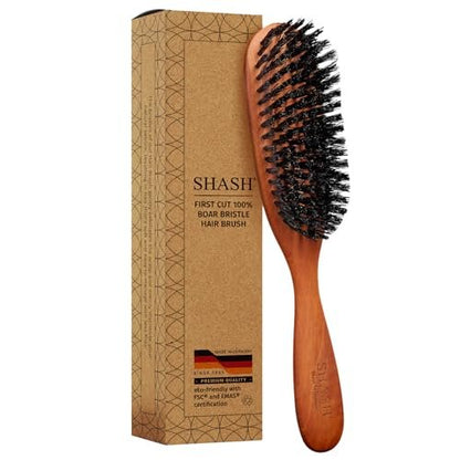 SHASH Classic German First Cut 100% Boar Bristle Hair Brush Since 1869 - Conditions Hair, Improves Texture, Exfoliates Scalp (Fine to Normal Hair, Black) Avelisse