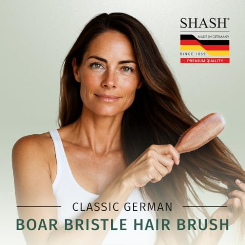 SHASH Classic German First Cut 100% Boar Bristle Hair Brush Since 1869 - Conditions Hair, Improves Texture, Exfoliates Scalp (Fine to Normal Hair, Black) Avelisse