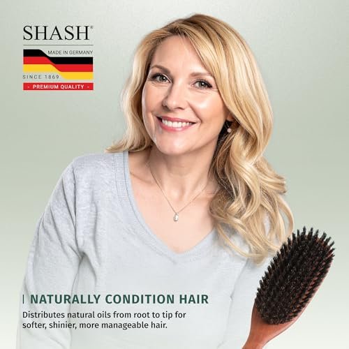 SHASH Classic German First Cut 100% Boar Bristle Hair Brush Since 1869 - Conditions Hair, Improves Texture, Exfoliates Scalp (Fine to Normal Hair, Black) Avelisse