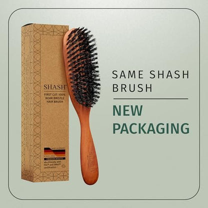 SHASH Classic German First Cut 100% Boar Bristle Hair Brush Since 1869 - Conditions Hair, Improves Texture, Exfoliates Scalp (Fine to Normal Hair, Black) Avelisse