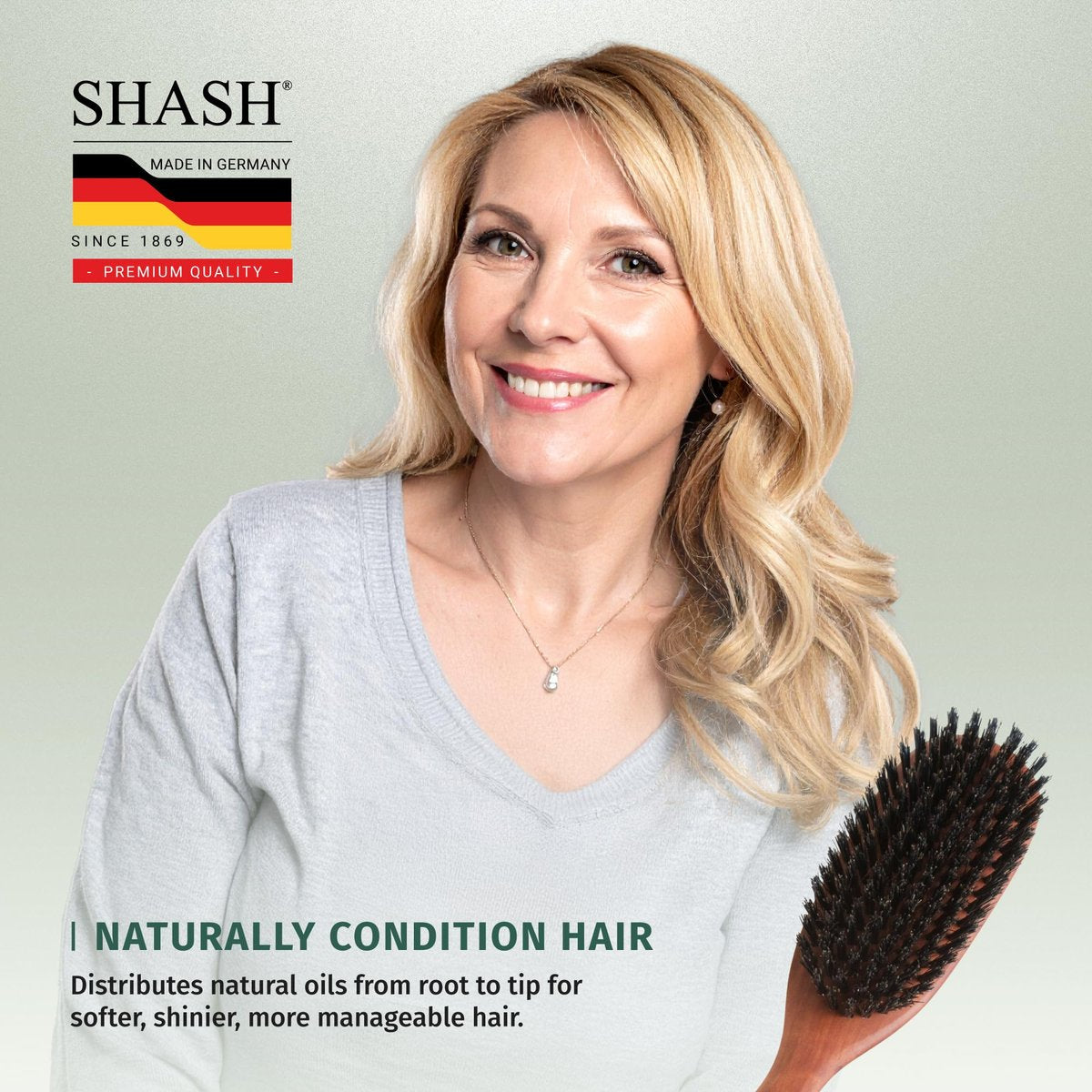 SHASH Classic German First Cut 100% Boar Bristle Hair Brush Since 1869 - Conditions Hair, Improves Texture, Exfoliates Scalp (Fine to Normal Hair, Black) Avelisse