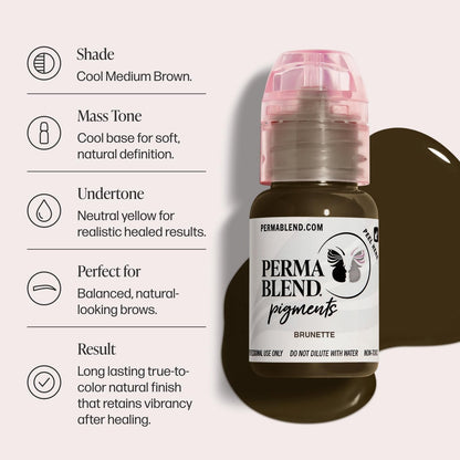 Perma Blend Brunette Tattoo Ink - Professional Microblading Supplies for Eyebrow & Eyeliner Permanent Makeup - High Opacity Vegan Ink (0.5 oz) Avelisse