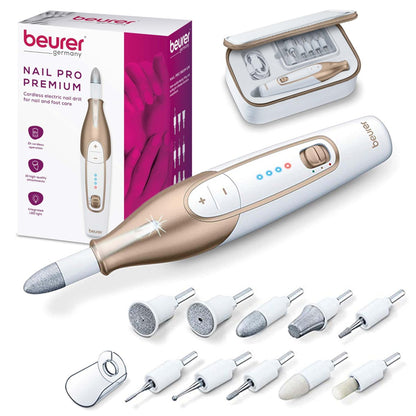 Beurer MP64 Cordless Nail Drill Kit - Electric Nail File with 10 Attachments, LED Light, Adjustable Speed, Manicure & Pedicure E-File, Storage Case Avelisse