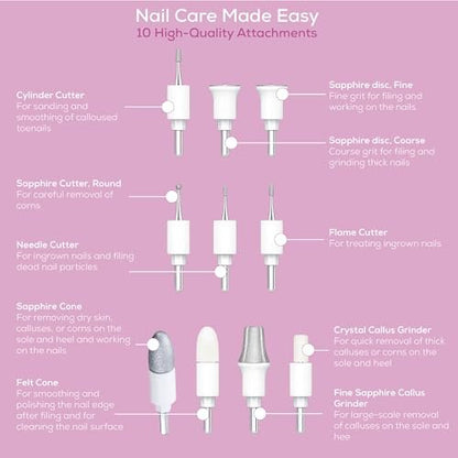 Beurer MP64 Cordless Nail Drill Kit - Electric Nail File with 10 Attachments, LED Light, Adjustable Speed, Manicure & Pedicure E-File, Storage Case Avelisse