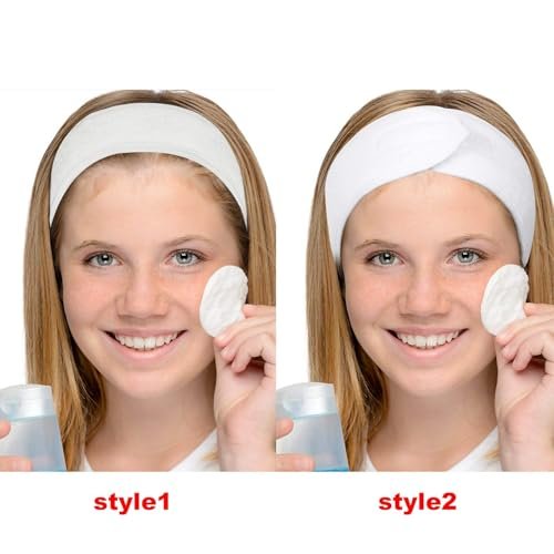 Tatibana White Elastic Terry Cloth Spa Headband - 8 Pack Facial Head Wrap Band, Washable Makeup Headband with Magic Tape Avelisse