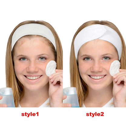 Tatibana White Elastic Terry Cloth Spa Headband - 8 Pack Facial Head Wrap Band, Washable Makeup Headband with Magic Tape Avelisse