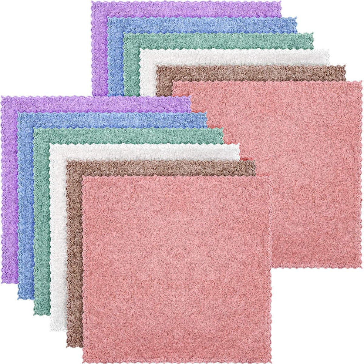Syhood 12-Pack Reusable Microfiber Face Wash Cloths - 10x10 Inch Coral Velvet Makeup Remover Towels (Pink, Green, Brown, Purple, Blue, Beige) - görsel 1