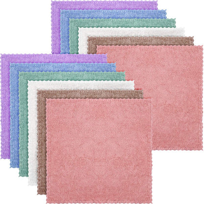 Syhood 12-Pack Reusable Microfiber Face Wash Cloths - 10x10 Inch Coral Velvet Makeup Remover Towels (Pink, Green, Brown, Purple, Blue, Beige)